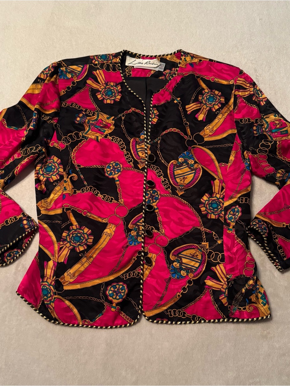 Vintage Lillie Rubin Silk Suit Set Statement Baroque Jacket + Pencil Skirt